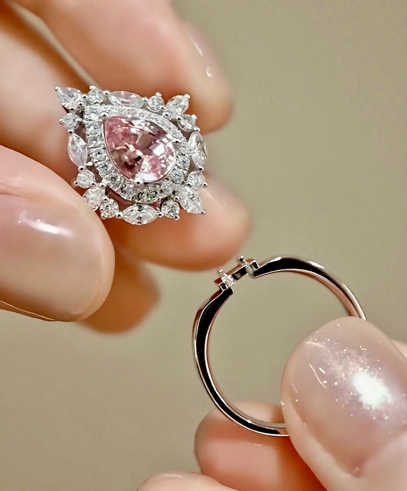 Arwena Convertible Pendant Ring – Lab-Grown Pink Diamond with Marquise Diamond Halo