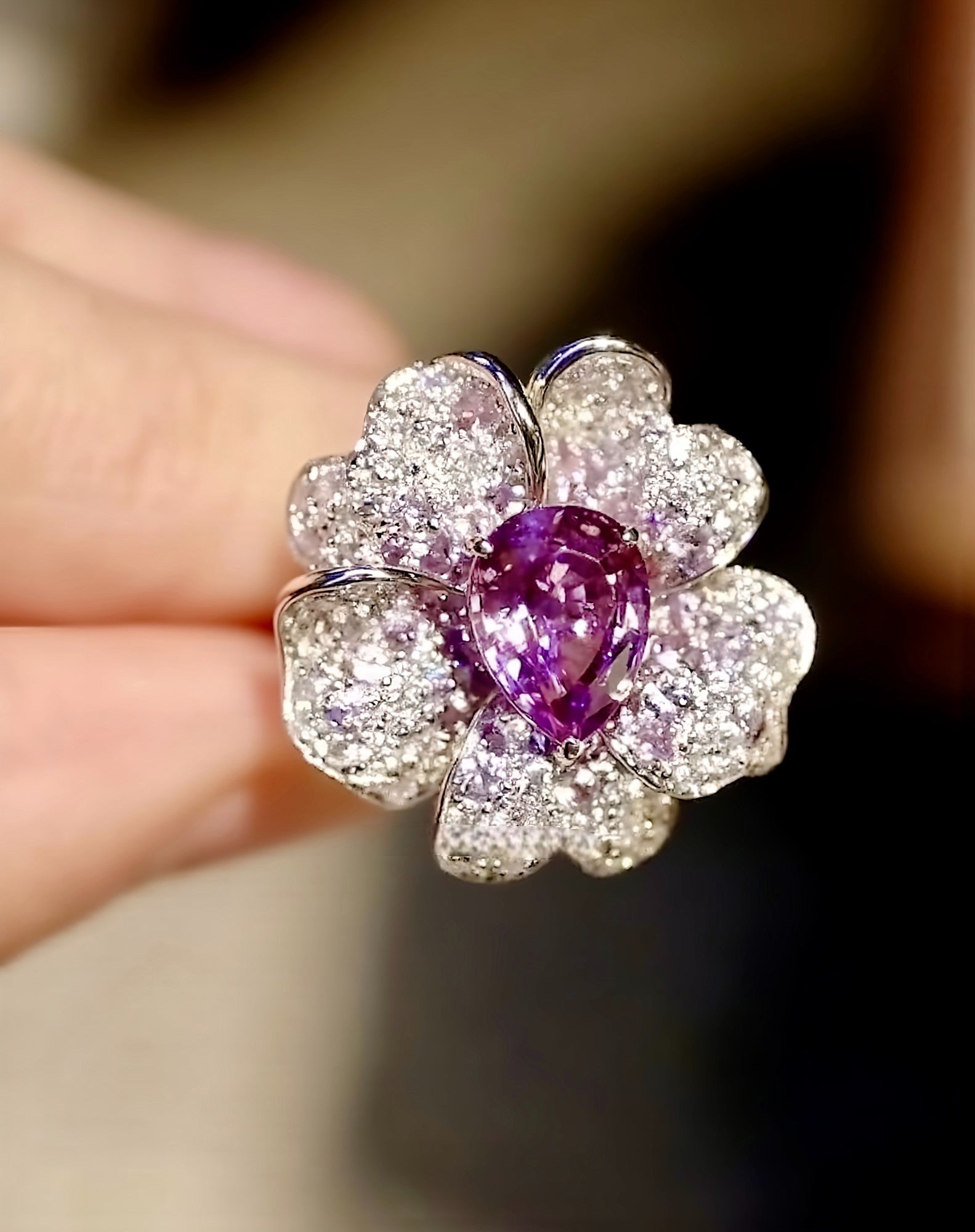 lavender flower ring Amirelle Ring – Lab-Grown Lavender Sapphire & Diamond Blossom Ring