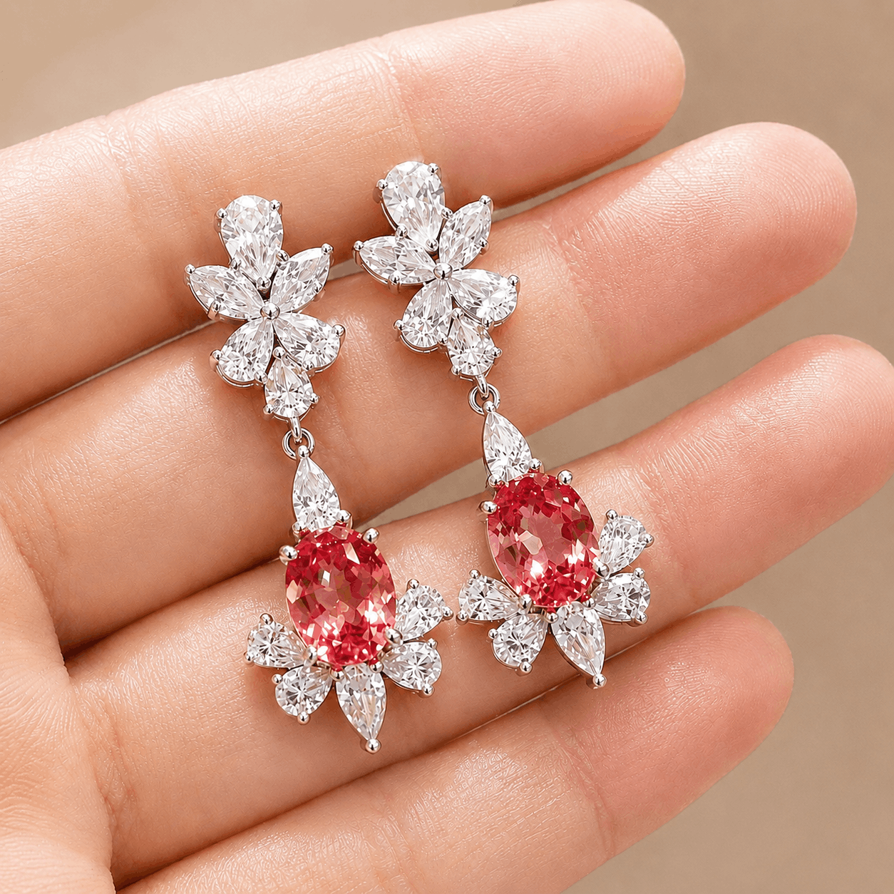 Averelle floral earrings with 5ct padparadscha sapphires and lab diamond accents
