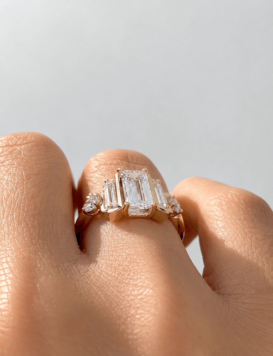 Valerine diamond ring featuring a 2ct baguette lab-grown diamond and yellow gold setting | La Forêt - view 2