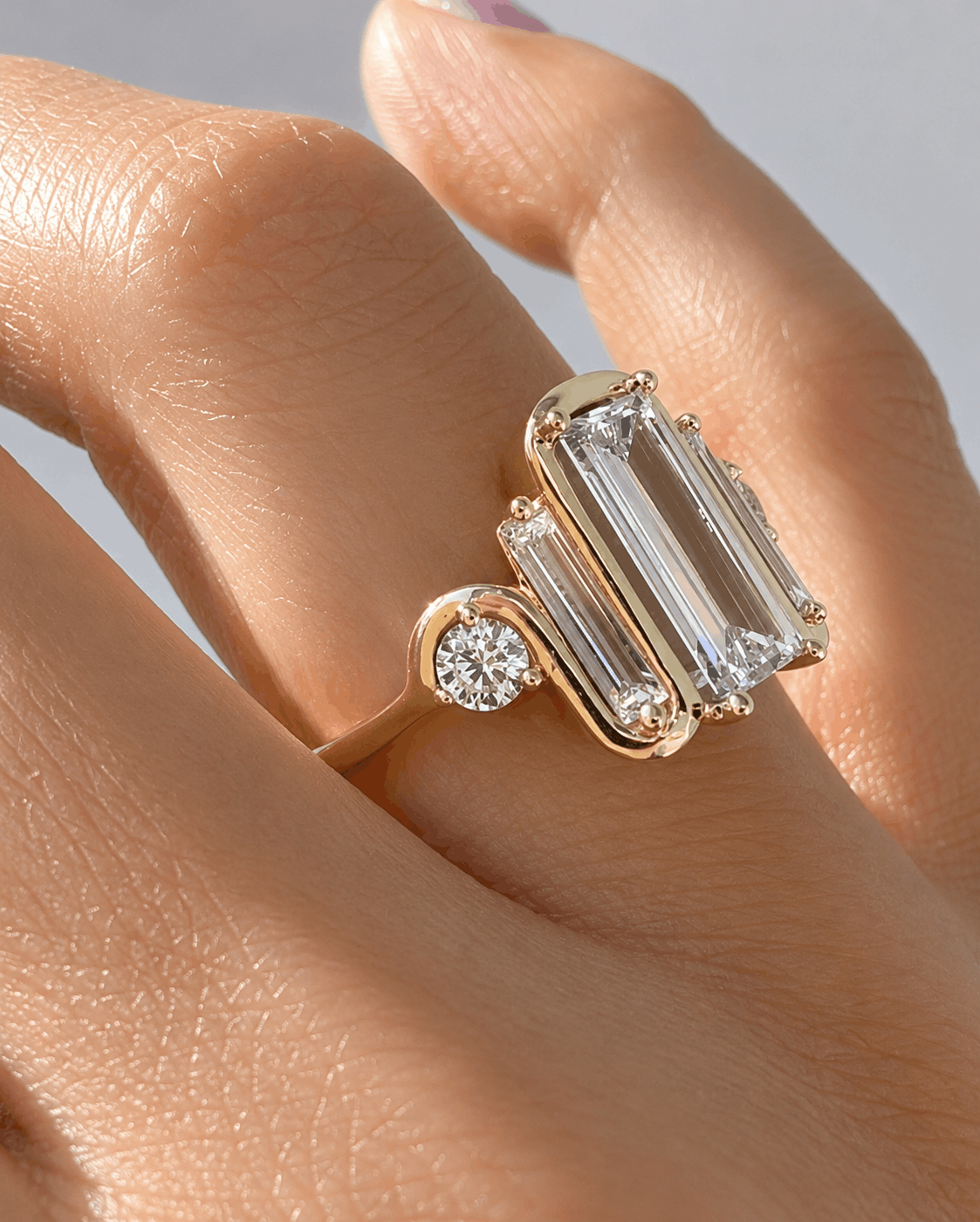 Valerine diamond ring featuring a 2ct baguette lab-grown diamond and yellow gold setting | La Forêt - view 3