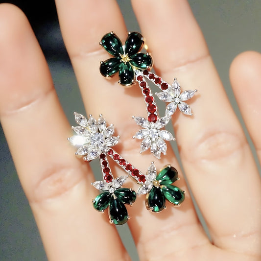 Lab emerald and diamond floral drop earrings

