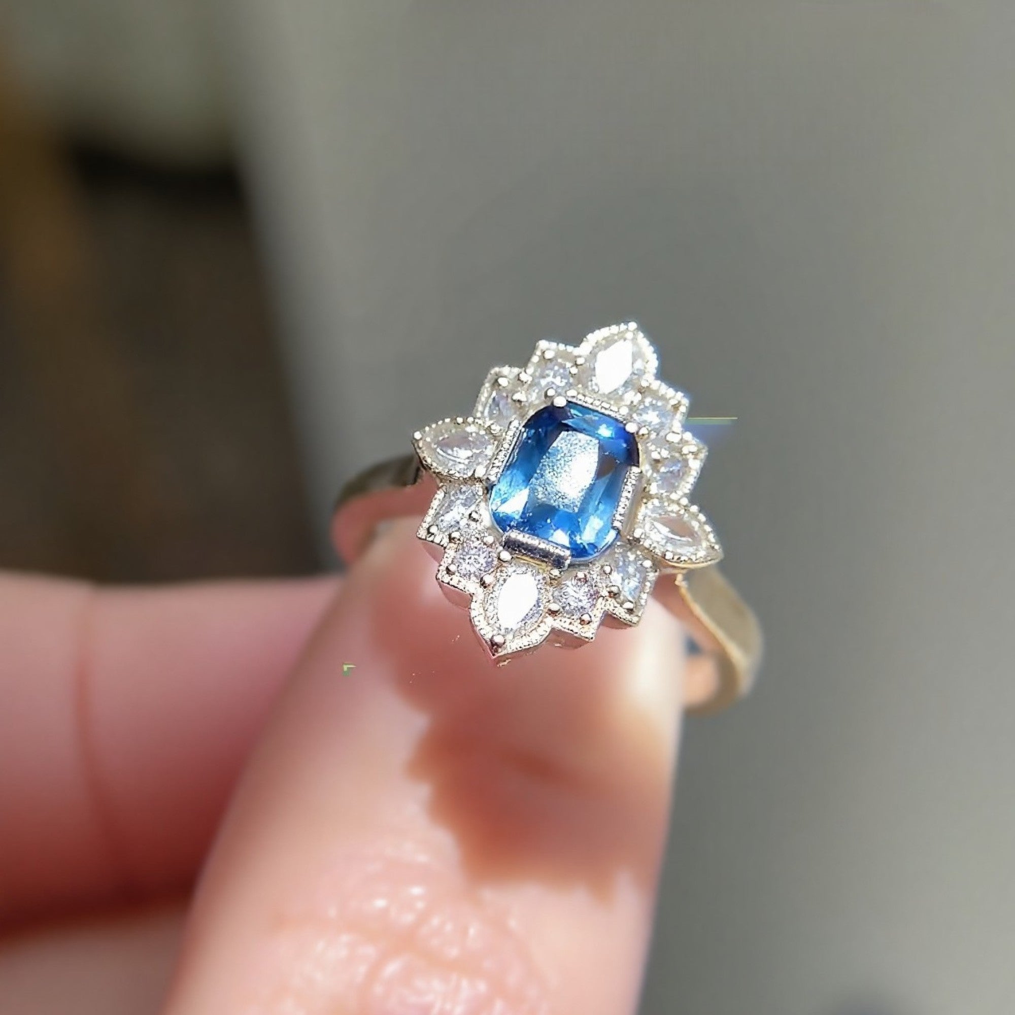Calianne vintage-style ring with cornflower sapphire and diamond accents

