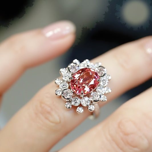 3ct padparadscha sapphire halo ring with lab diamonds

