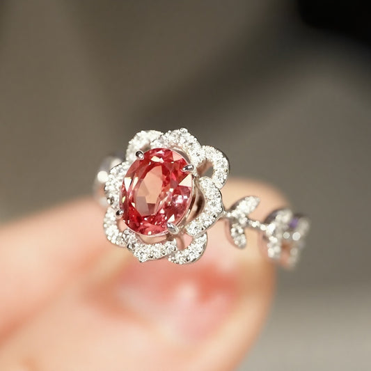 Rosaria ring with lab Padparadscha sapphire and diamond petals

