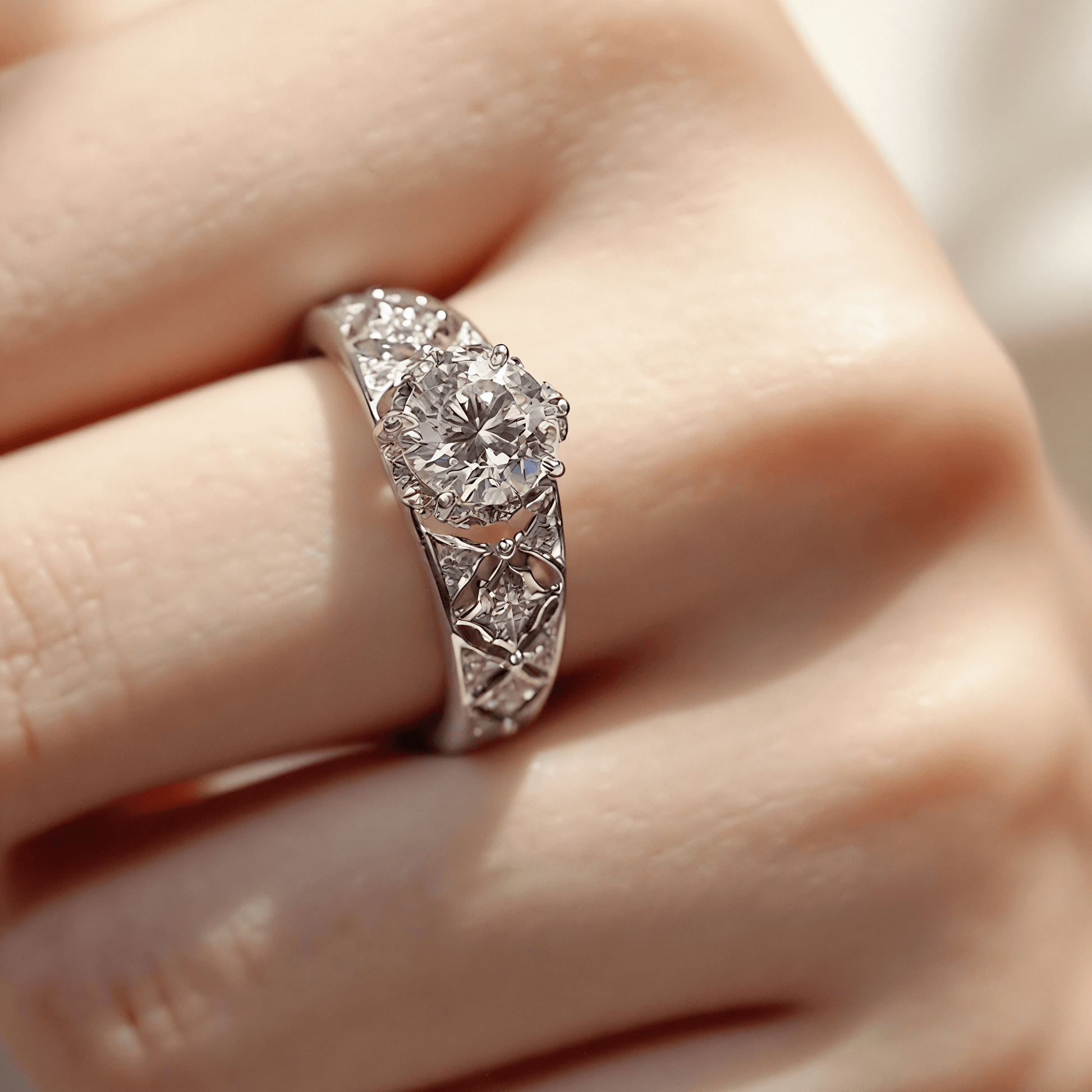 1ct lab diamond solitaire engagement ring with vintage lattice band

