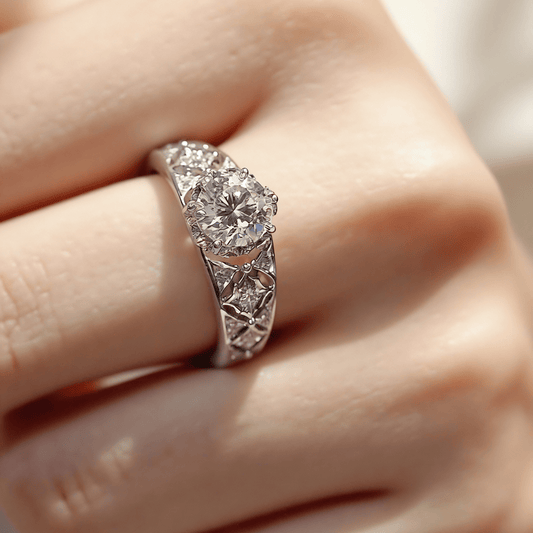 1ct lab diamond solitaire engagement ring with vintage lattice band

