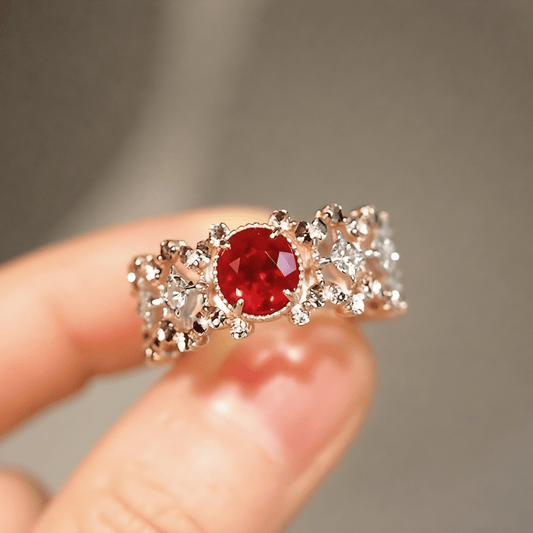 Scarlet Crown Ring with lab ruby and diamond accents

