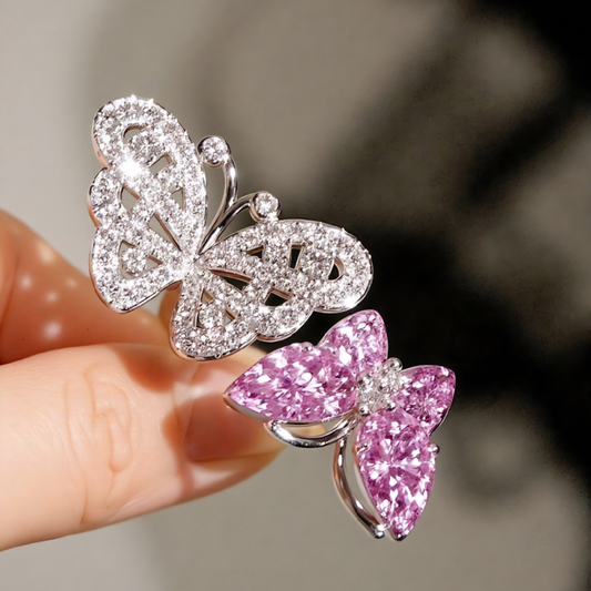 Double Butterfly Ring with Pink Lab Sapphires and Lab Diamonds