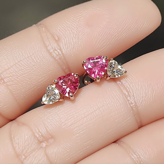 Heart-shaped lab pink sapphire earrings

