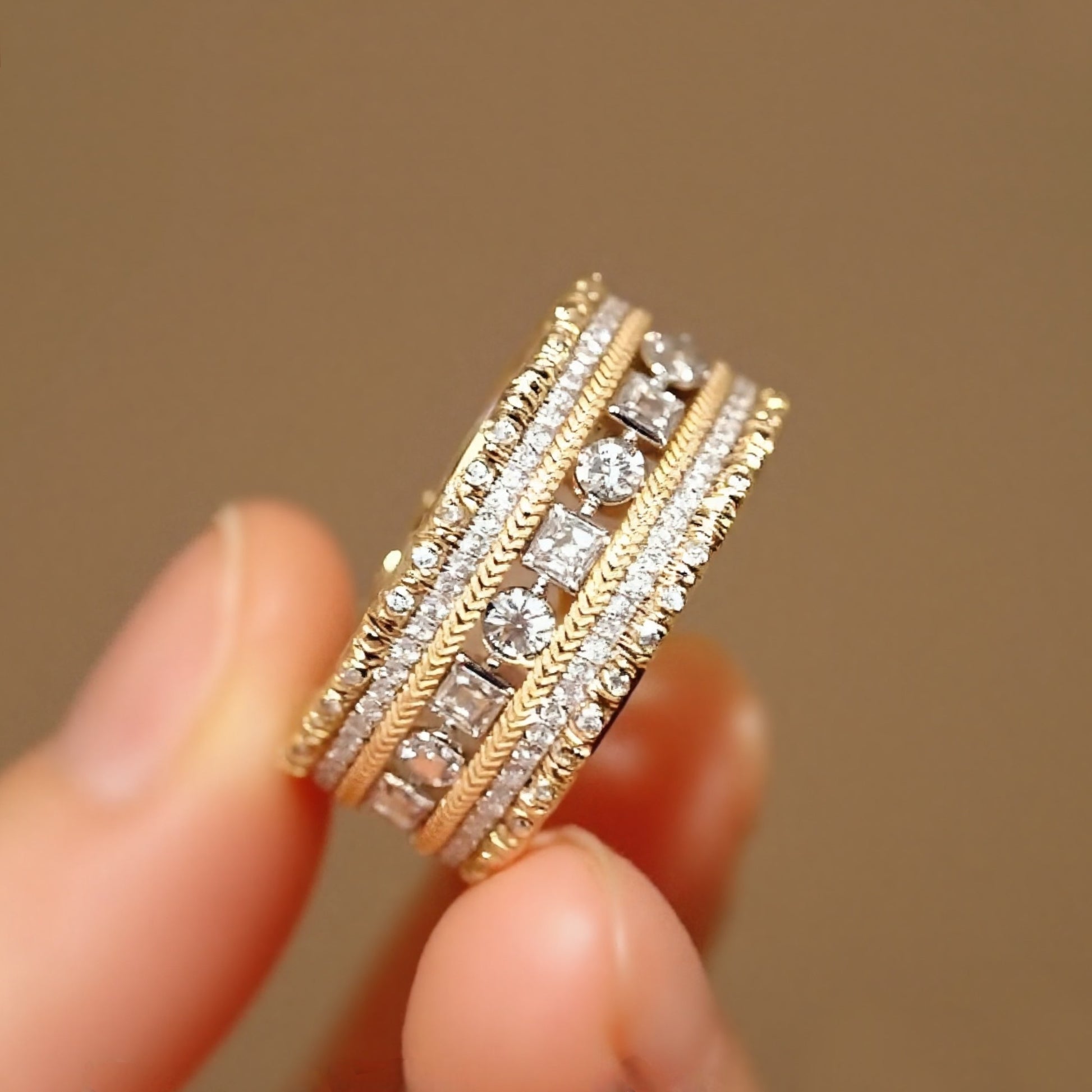 Aurielle gold diamond eternity band with lab stones

