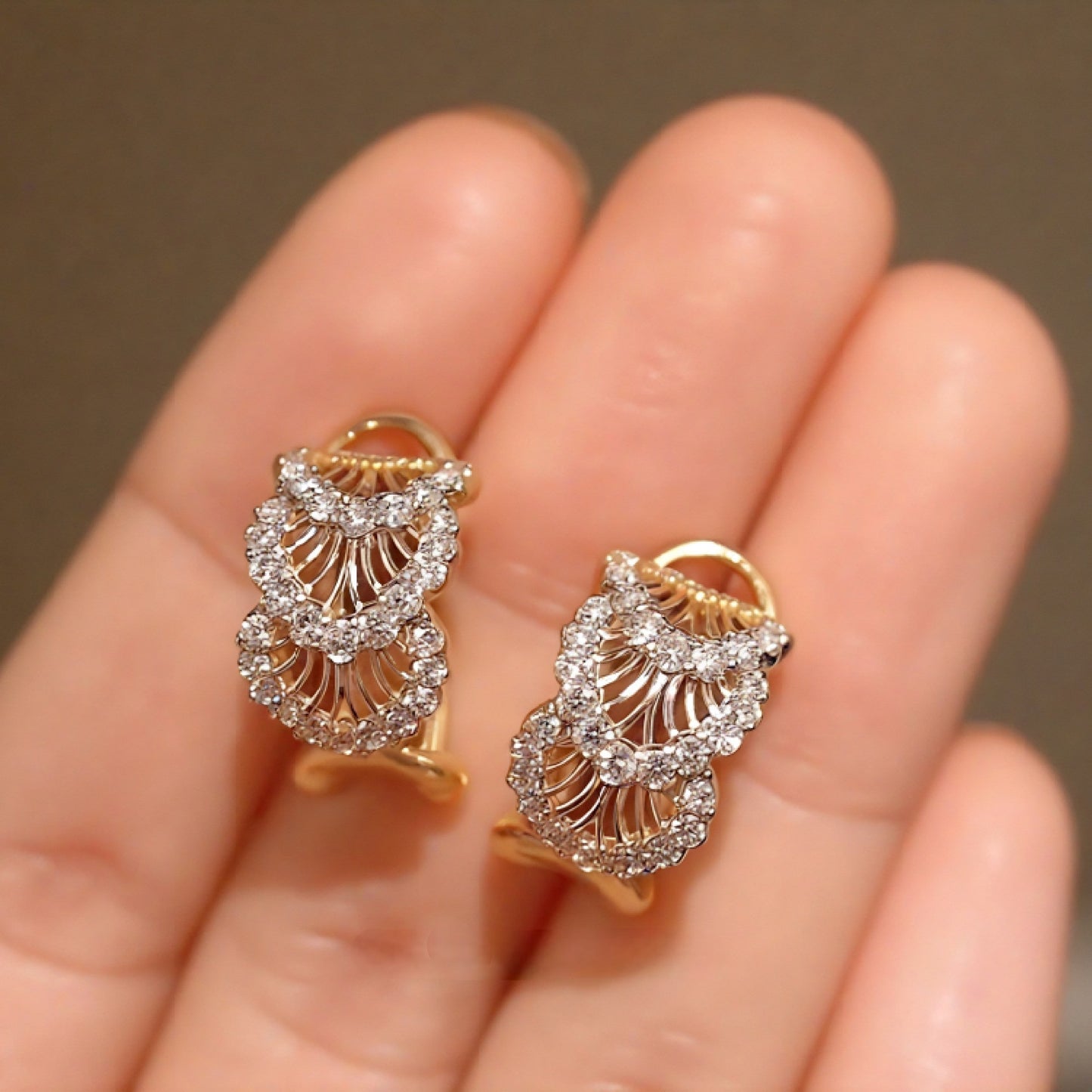 Bellaria Diamond Hoops with gold filigree and lab diamonds

