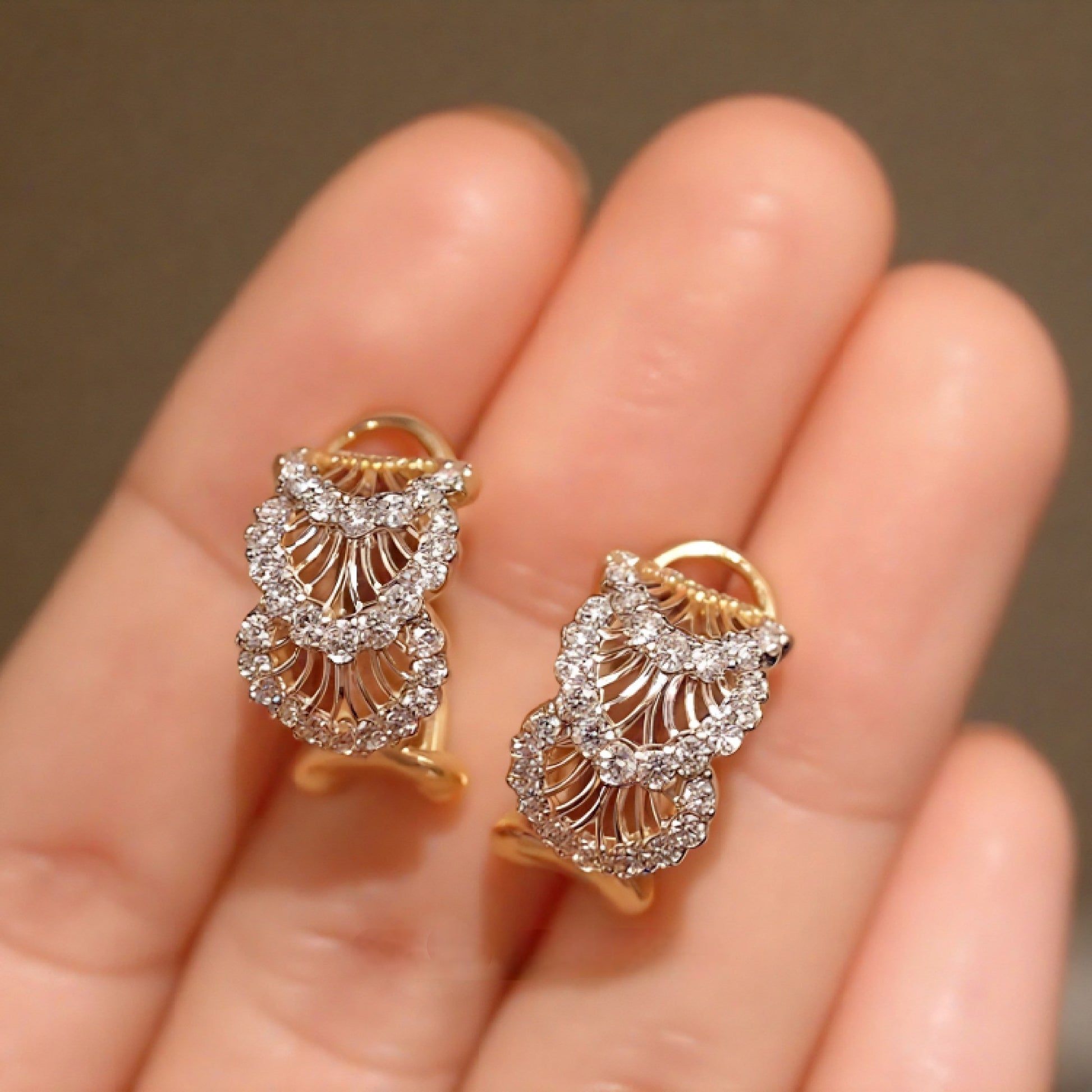 Bellaria Diamond Hoops with gold filigree and lab diamonds

