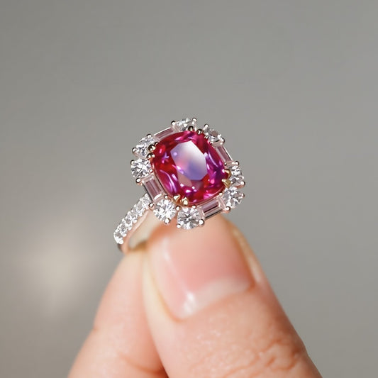 Marvelle ring with 3ct lab padparadscha sapphire and diamond halo setting








