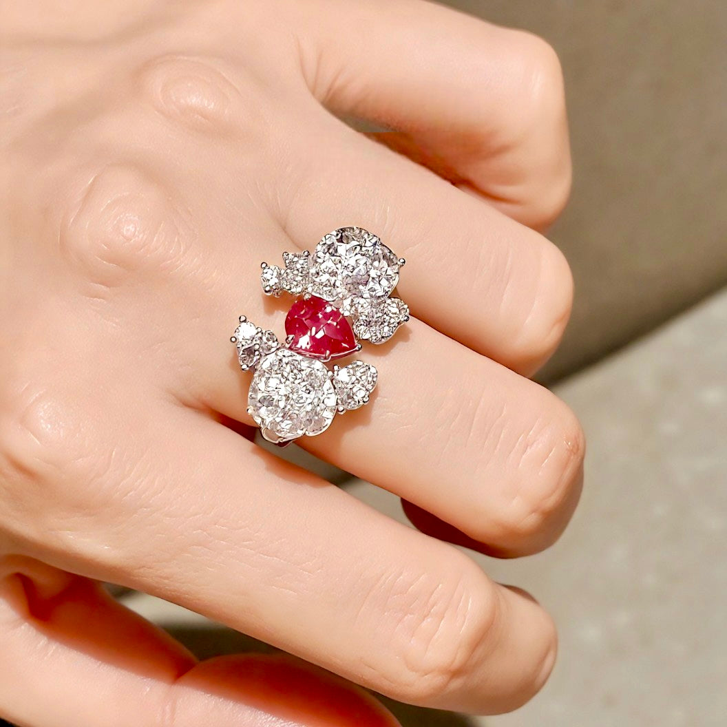 Lab pink spinel and diamond statement ring

