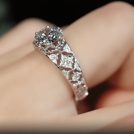 Celestia Ring with 1ct round lab diamond and lattice band

