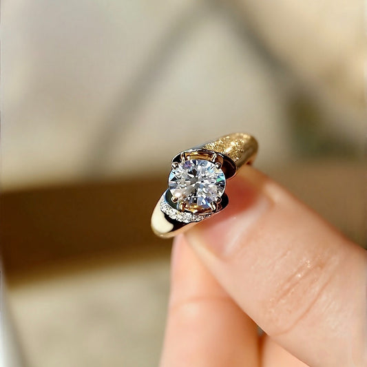 Isera lab-grown diamond gold signet ring with 2ct round brilliant center stone








