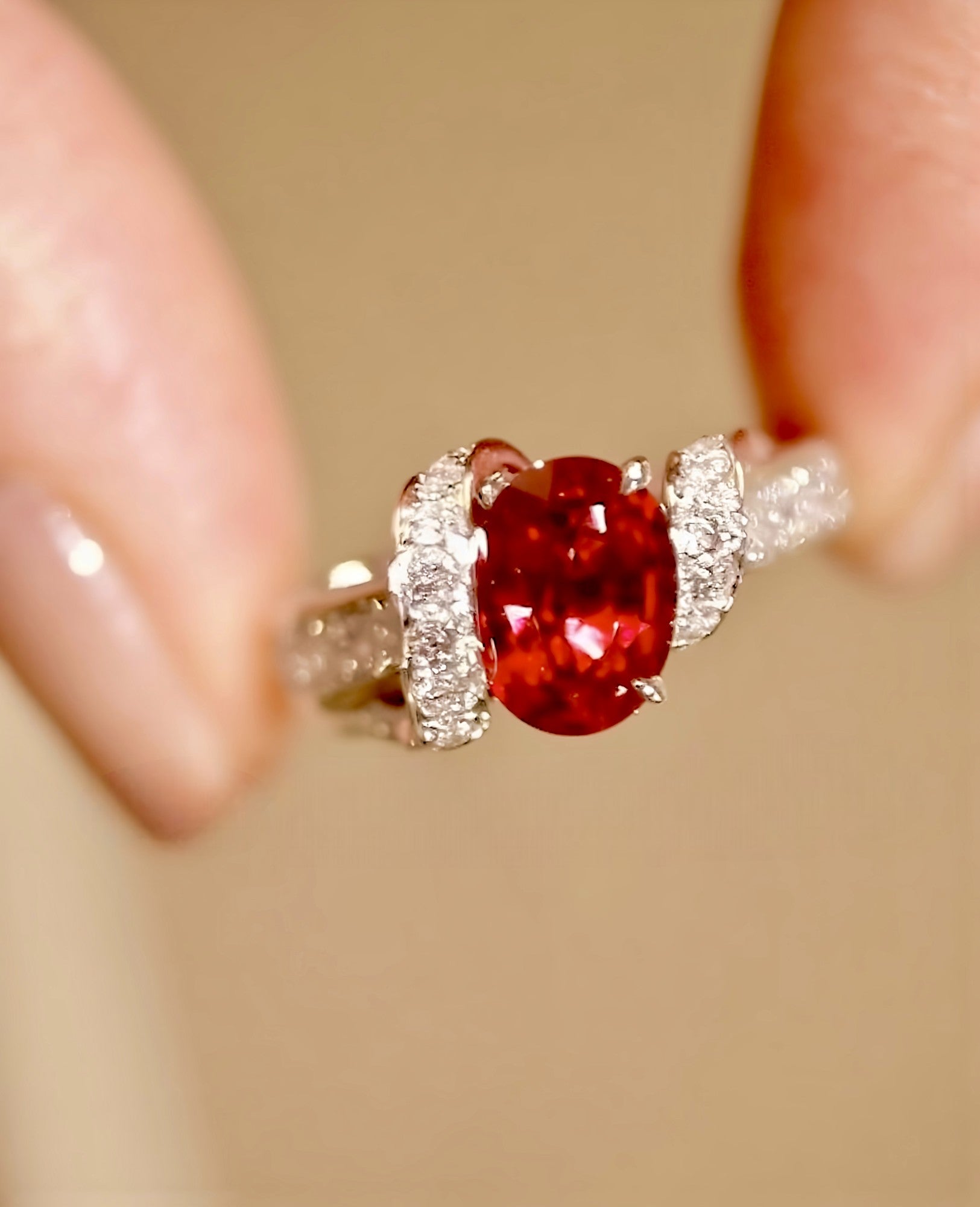 Valcira lab ruby and diamond split band ring in white gold


