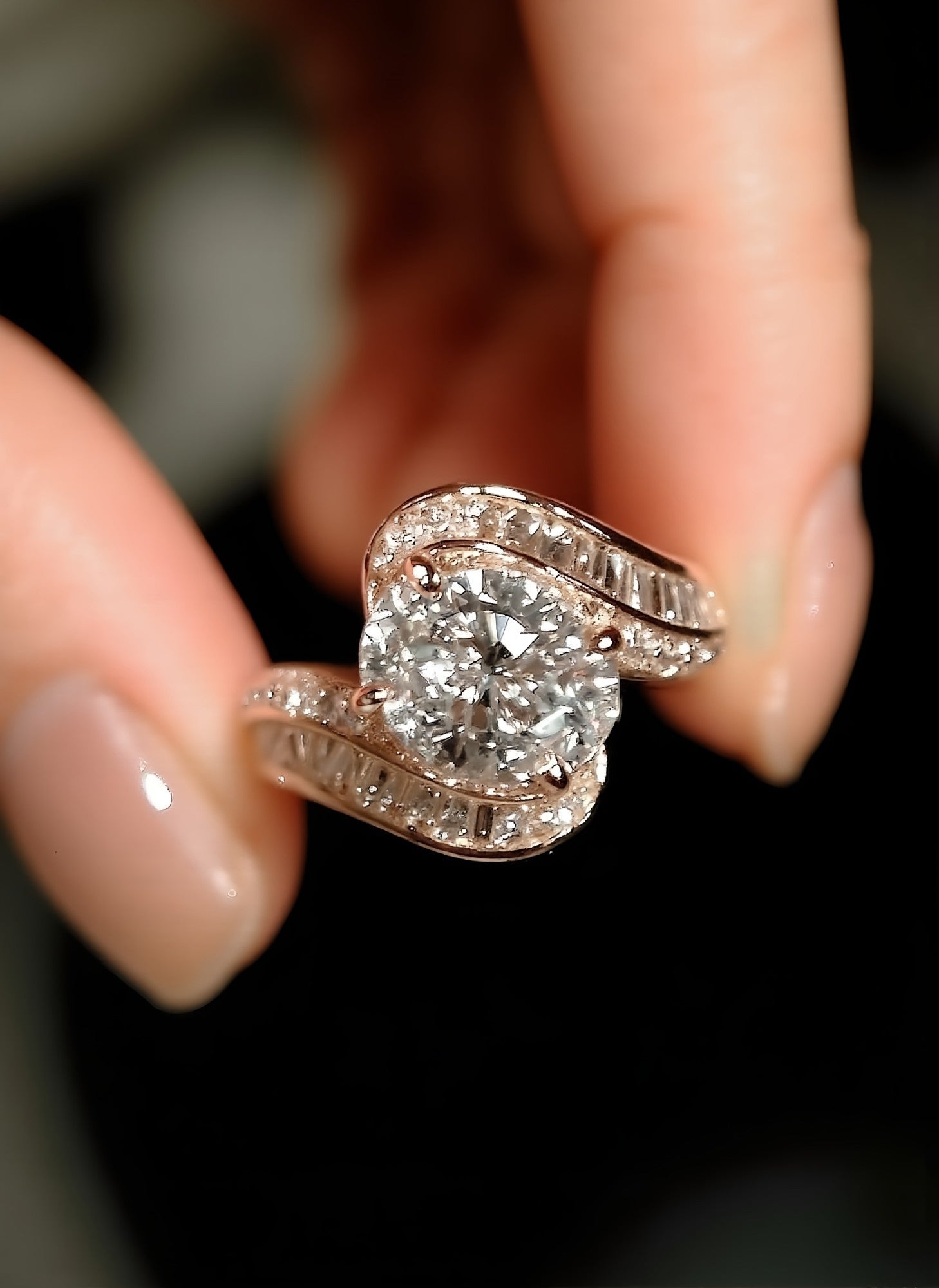 2ct oval lab diamond ring with wrap design and baguette side stones – Aurelline