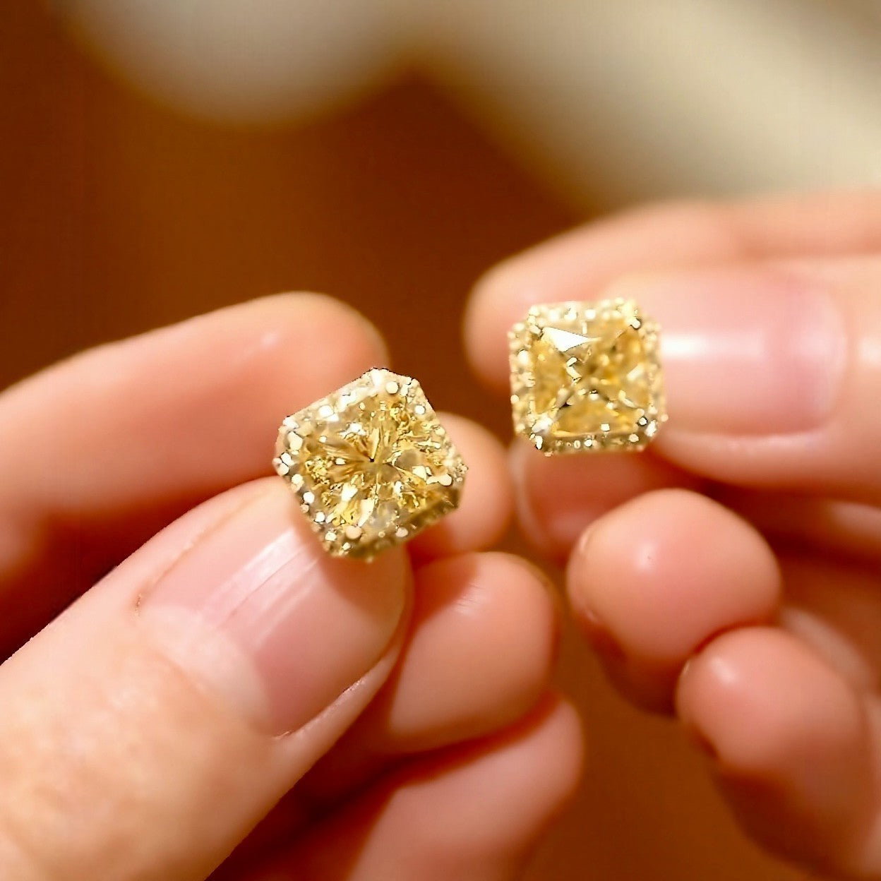 Soleira Yellow Diamond Halo Stud Earrings