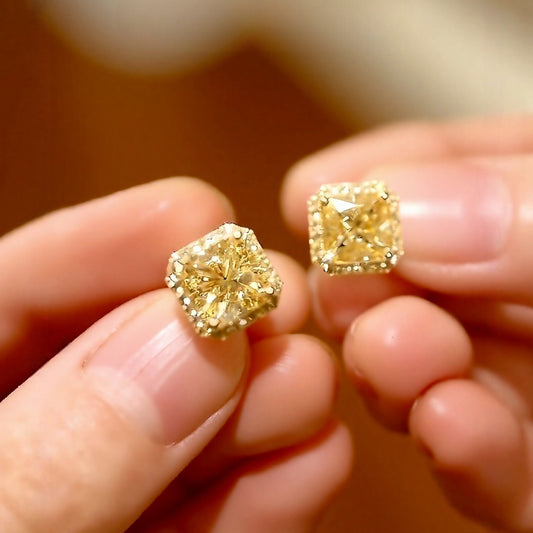 Soleira Yellow Diamond Halo Stud Earrings