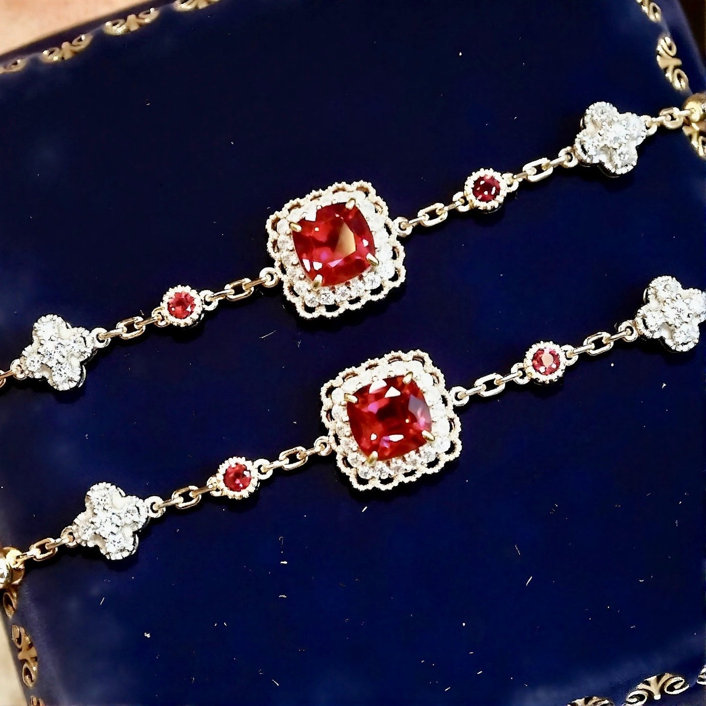Imperial Ruby Halo Bracelet with 5mm lab pigeon blood rubies
