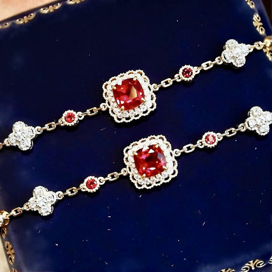 Imperial Ruby Halo Bracelet with 5mm lab pigeon blood rubies
