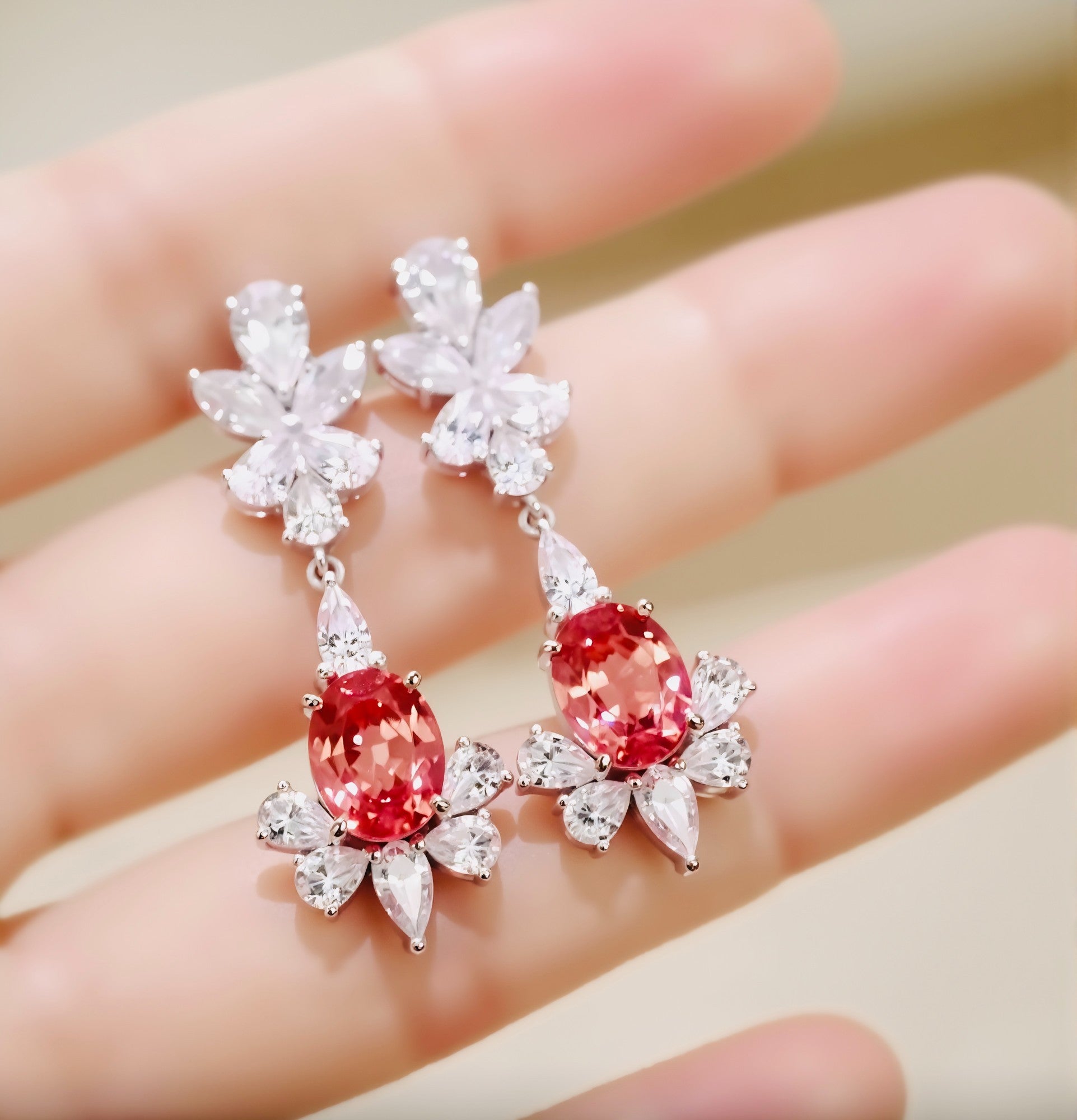 Lab ruby and emerald halo earrings