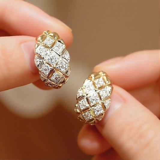 Valmira quilted gold earrings with pavé-set lab diamonds in yellow gold








