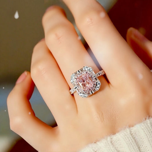 Nerisse ring with 1.5ct pink lab diamond and vintage halo setting








