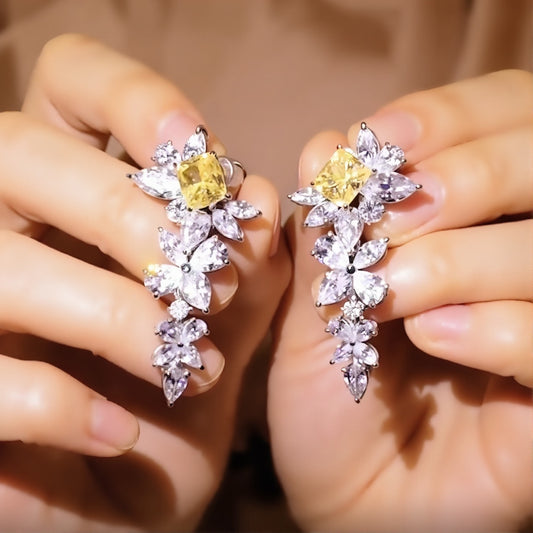 Merelina Yellow Diamond Floral Drop Earrings
