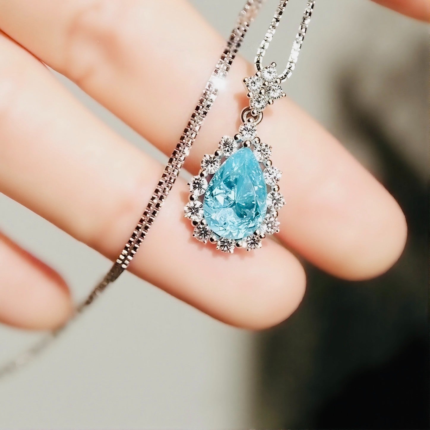 Lab-grown Paraiba necklace with diamond accents

