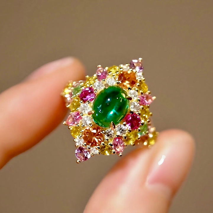 1.5ct Lab-Grown Emerald Statement Ring with Sapphire Mosaic