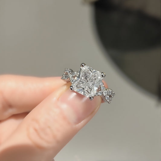 Celestria princess-cut lab diamond ring with floral side details in white gold








