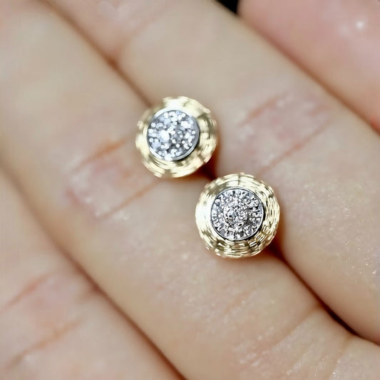 Elyra solid gold stud earrings with lab-grown diamond clusters and vintage halo detailing








