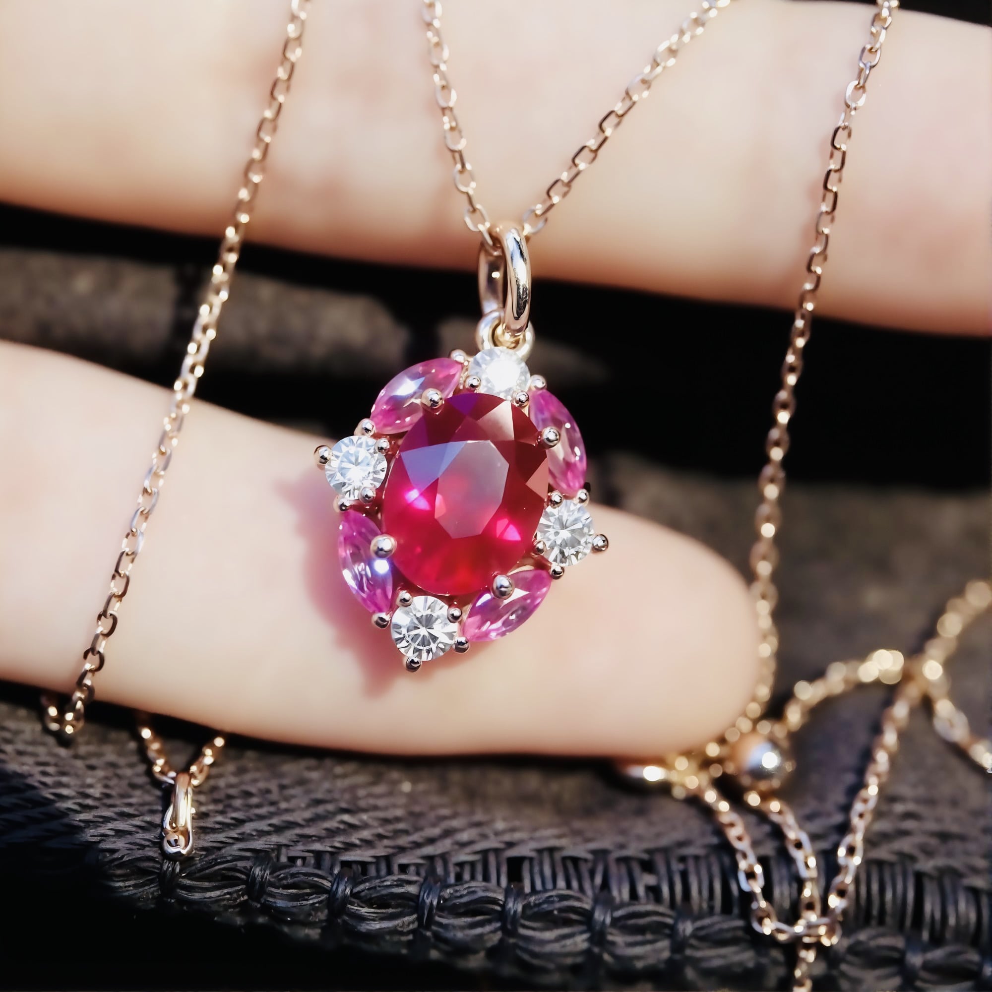 Rose gold pendant necklace with 3ct lab ruby

