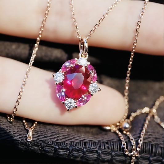 Rose gold pendant necklace with 3ct lab ruby

