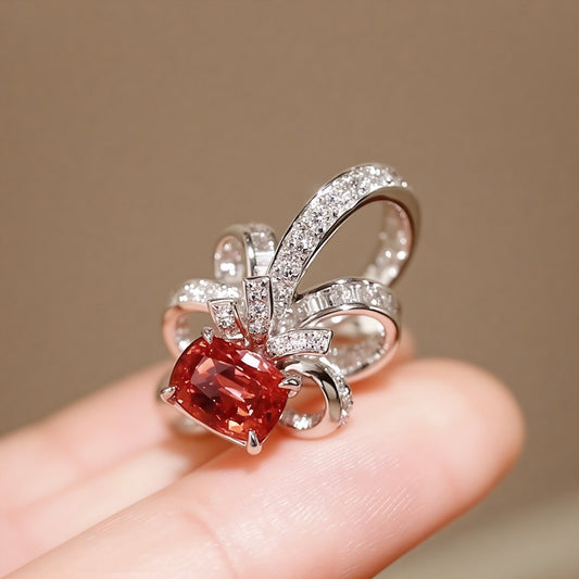 Cushion Padparadscha sapphire floral engagement ring

