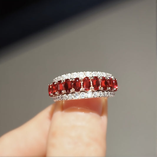 Mirelle solid gold half eternity ring with lab-grown rubies and diamonds








