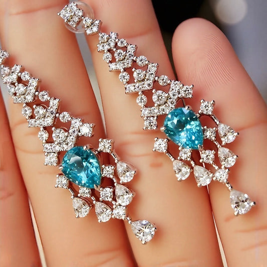 Severa chandelier earrings with lab-grown paraiba tourmalines and diamonds in white gold
