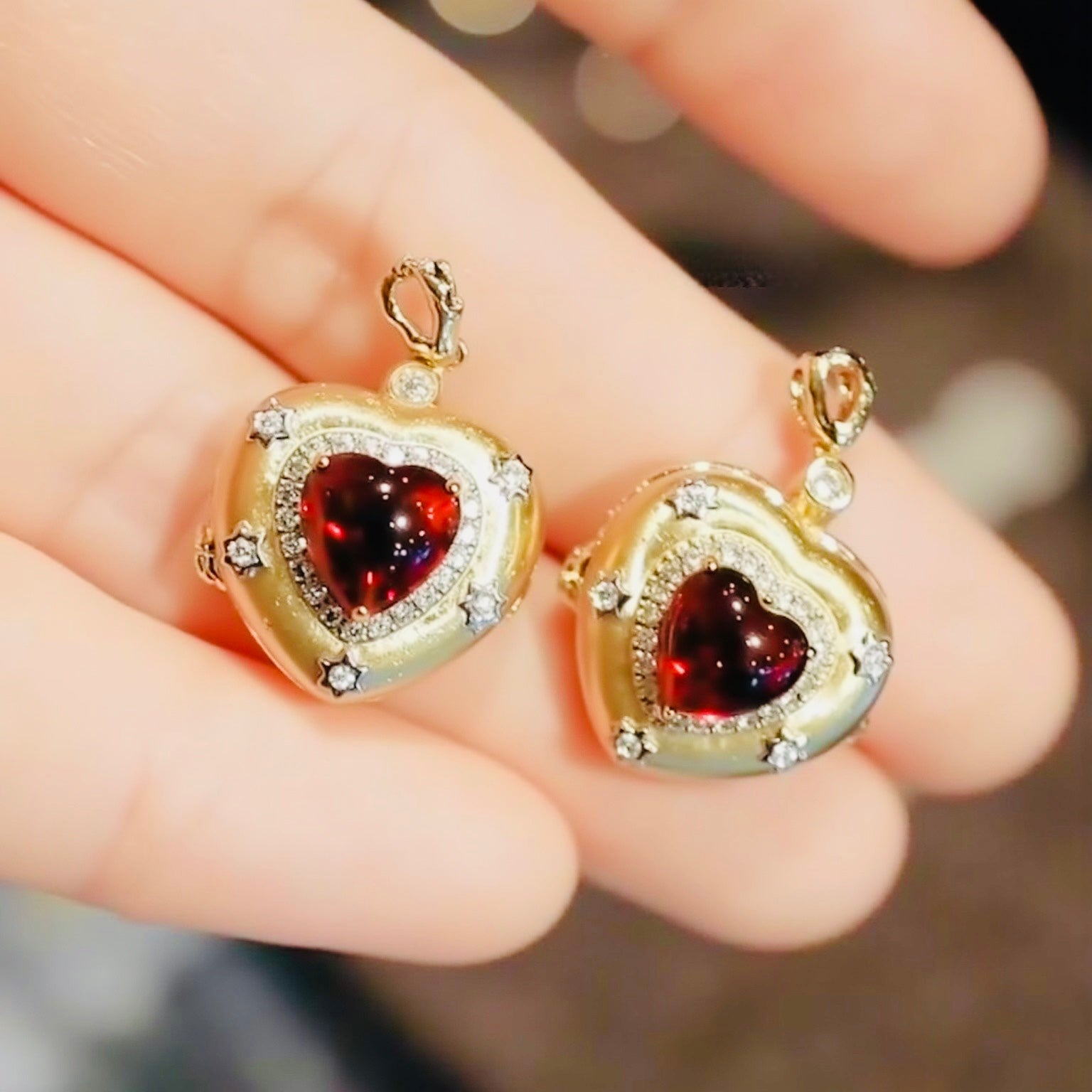 Rosamour heart pendant with lab ruby center

