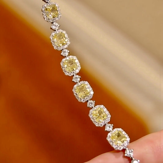 Nyara bracelet with six 1ct cushion lab diamonds and halo accents
