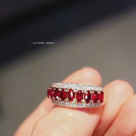 Mirelle solid gold half eternity ring with lab-grown rubies and diamonds








