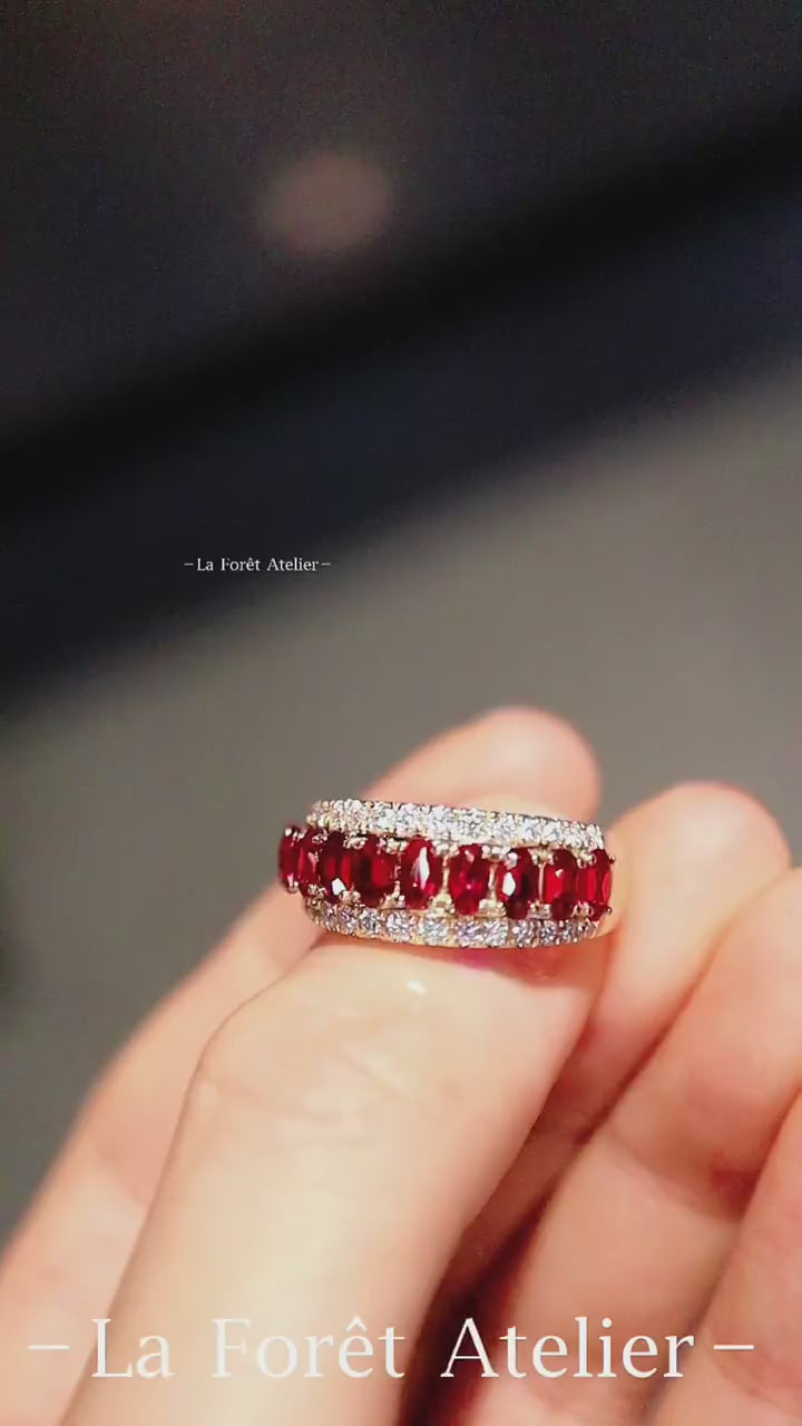 Mirelle solid gold half eternity ring with lab-grown rubies and diamonds









