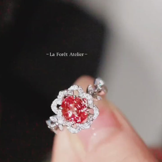 Floral-inspired padparadscha sapphire engagement ring

