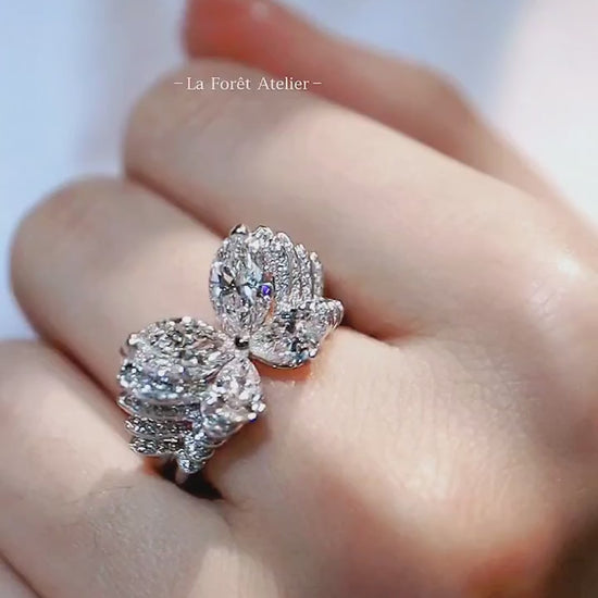 Butterfly-inspired lab diamond ring in white gold finish

