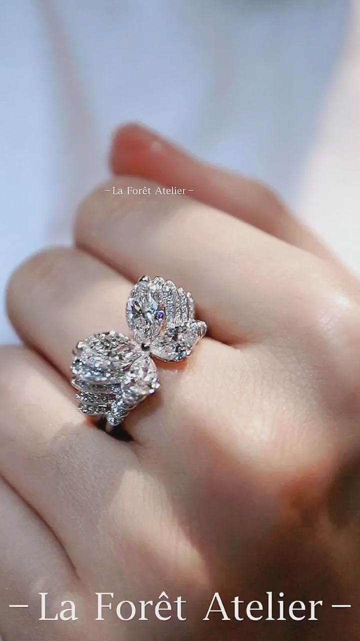 Butterfly-inspired lab diamond ring in white gold finish

