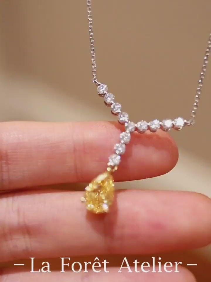 2ct pear-shaped yellow lab diamond drop necklace with white diamond chain in Y setting








