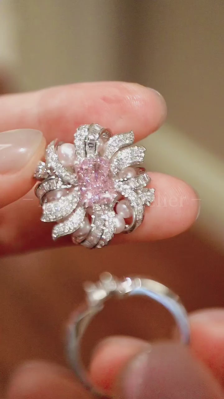 Seraphielle convertible ring pendant featuring 2ct pink lab diamond, pearls, and diamond accents

