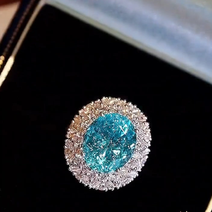 Oceana Paraiba Ring with 7ct lab tourmaline and diamond halo

